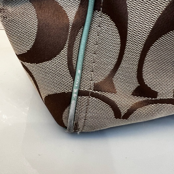Coach Signature Canvas Shoulder Bag - Brown and Mint - Picture 6 of 8